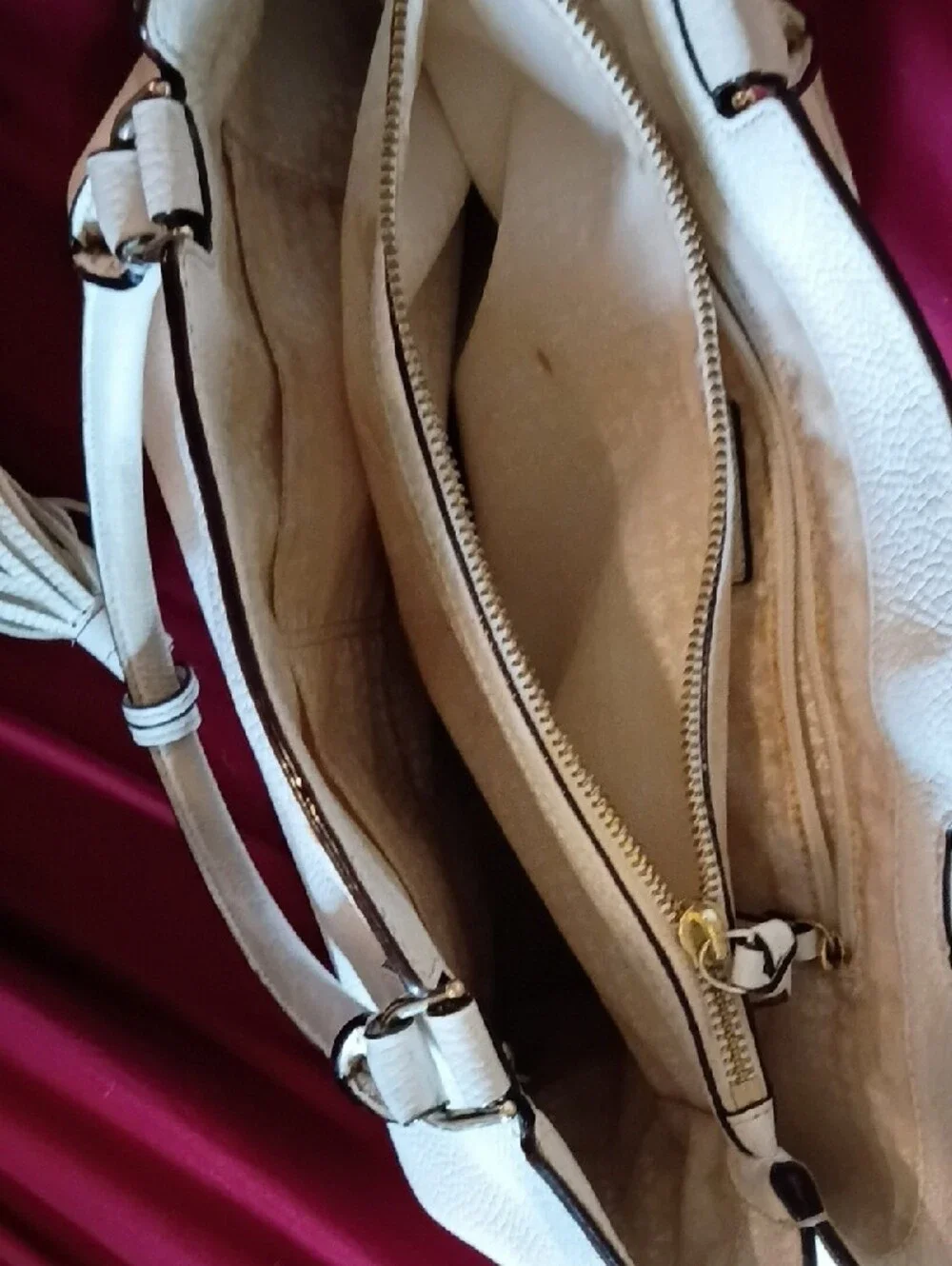 kate spade cream pebble leather tote with tassel